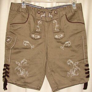 Livergy Men's Lederhosen Bavarian Chino SHORTS, USA 34 / EU 50, Embroidered NWOT